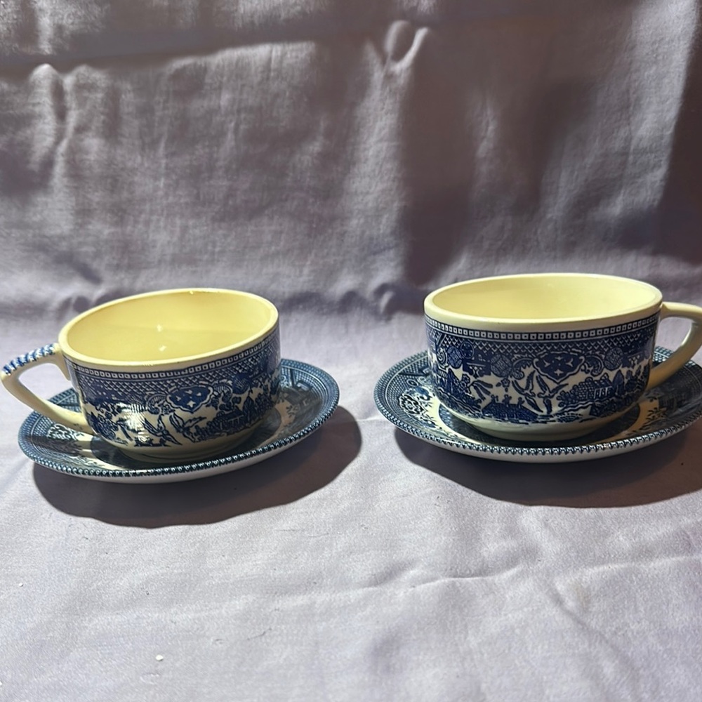 Source Unknown Blue and Cream Dining Mugs